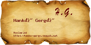 Hankó Gergő névjegykártya